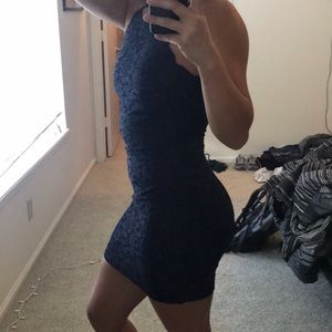 Navy blue crochet/ lace pattern bodycon dress